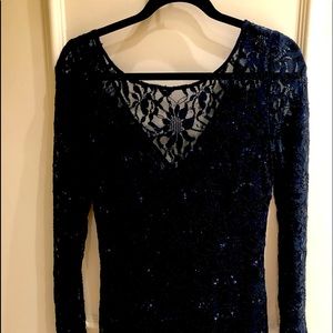 Navy Lace and Sequin Cocktail Dress